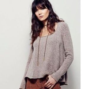 Free People Taupe Long Sleeve Scoop Neck Top